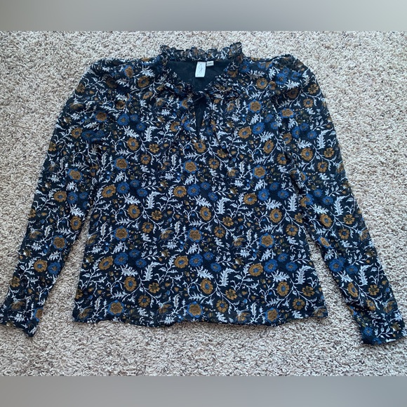 Joie Swiss Dot Floral Print Ruffled Split Tie Neck Blouse Puff Sleeves Size S - Picture 3 of 14